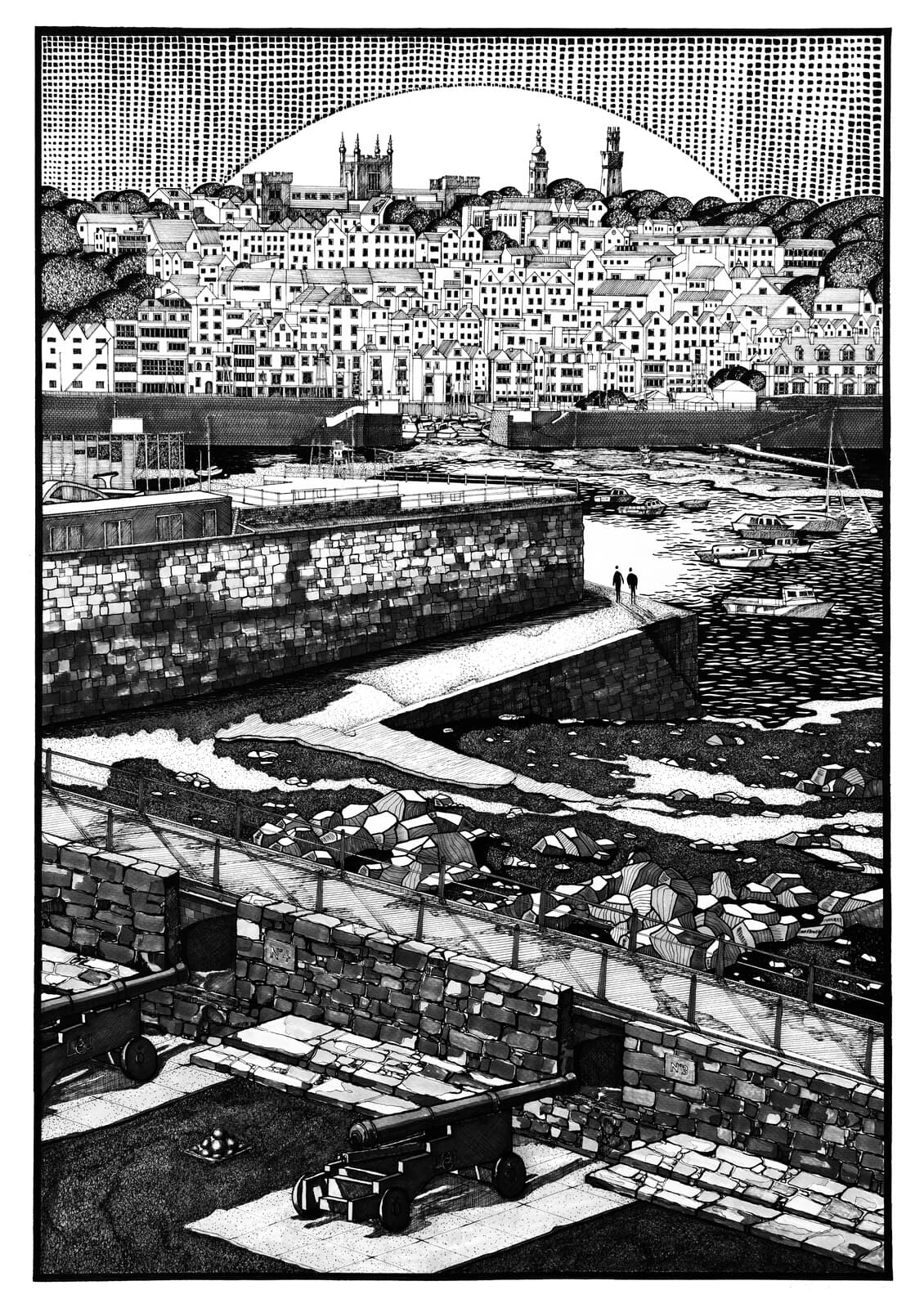St Peter Port Bathed In Moonlight, Guernsey - original artwork by Natasha K. HE