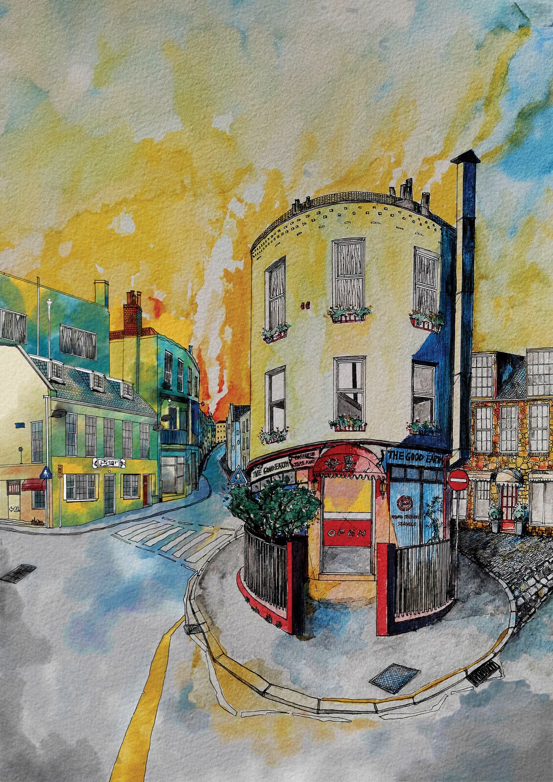 Vauvert & George Street, Guernsey - original artwork by Natasha K. HE